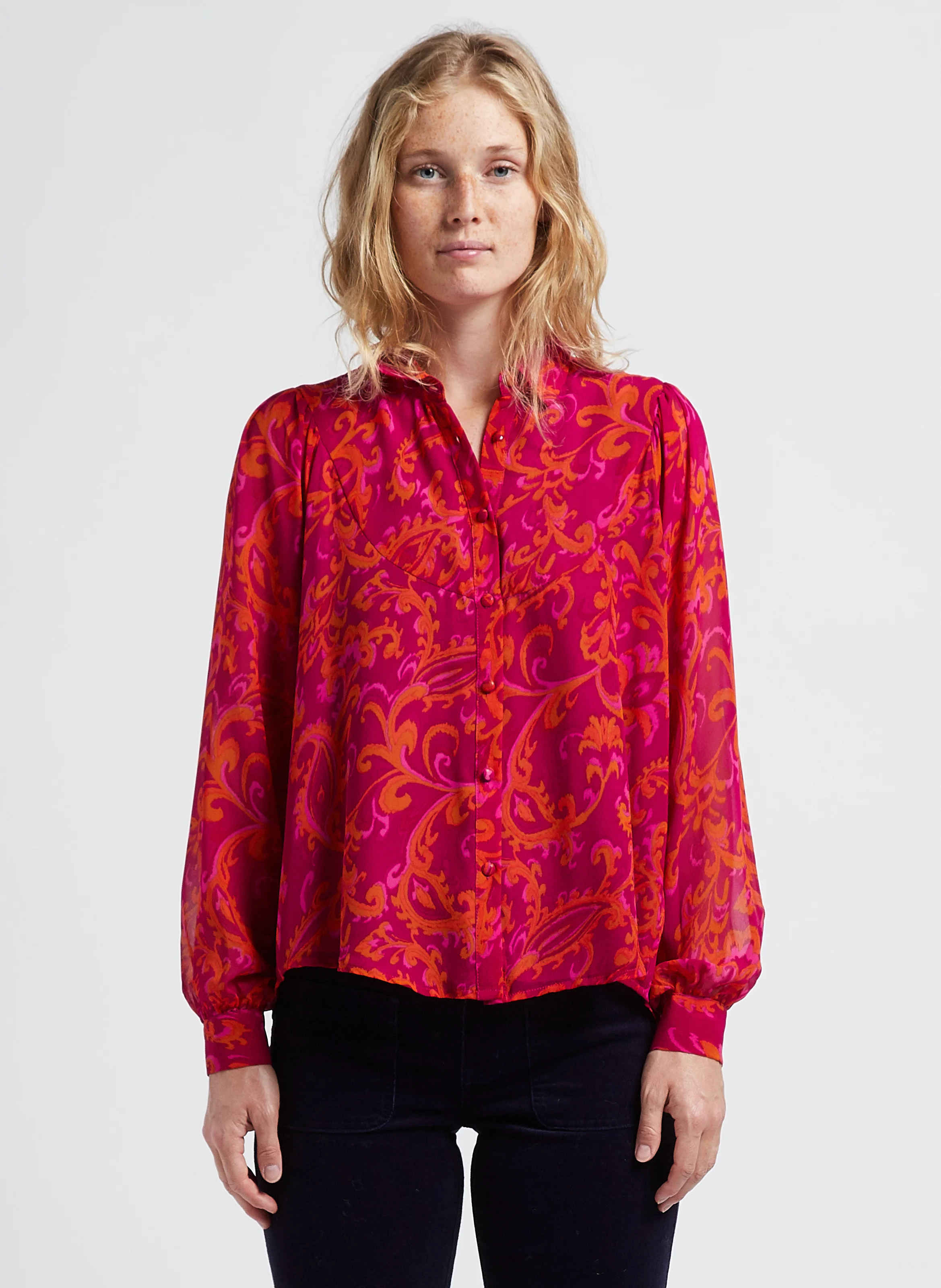JOAO - Chemise col classique en voile imprimé | Rose