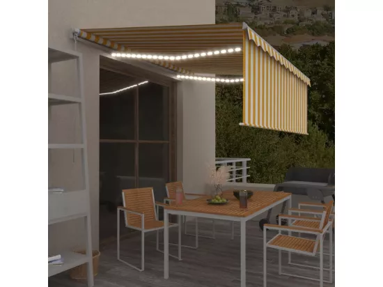 Auvent manuel rétractable avec store et LED 4x3m Jaune et blanc