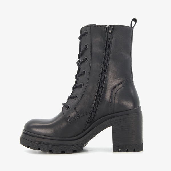 Harper leren dames veterboots met hak zwart