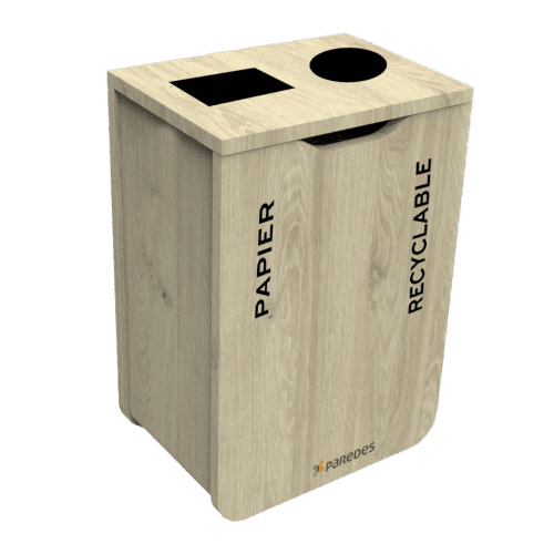 Poubelle tri sélectif Distribel pour déchets papier et recyclables bois avec séparateur siglé Paredes 110L