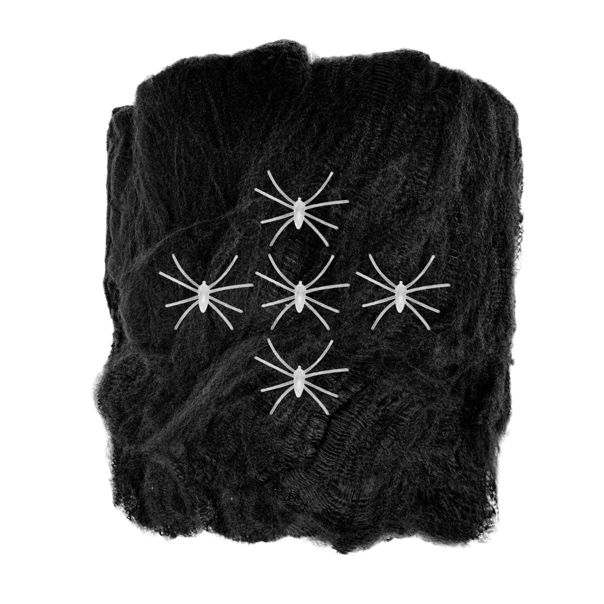 Halloween Spinnenweb Zwart Met 5 Spinnen 100gr