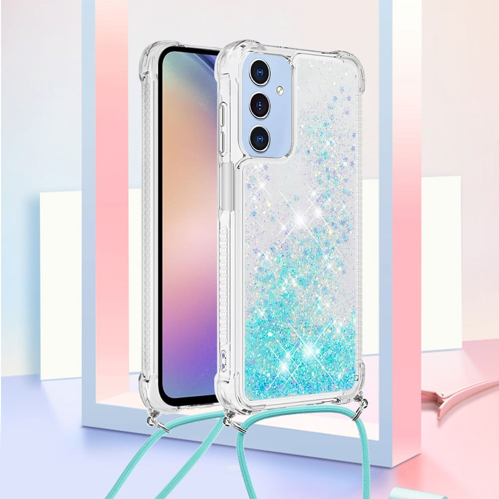Samsung Galaxy A16 Necklace Gummi Hülle Liquid Glitzer   Handykette - Türkis