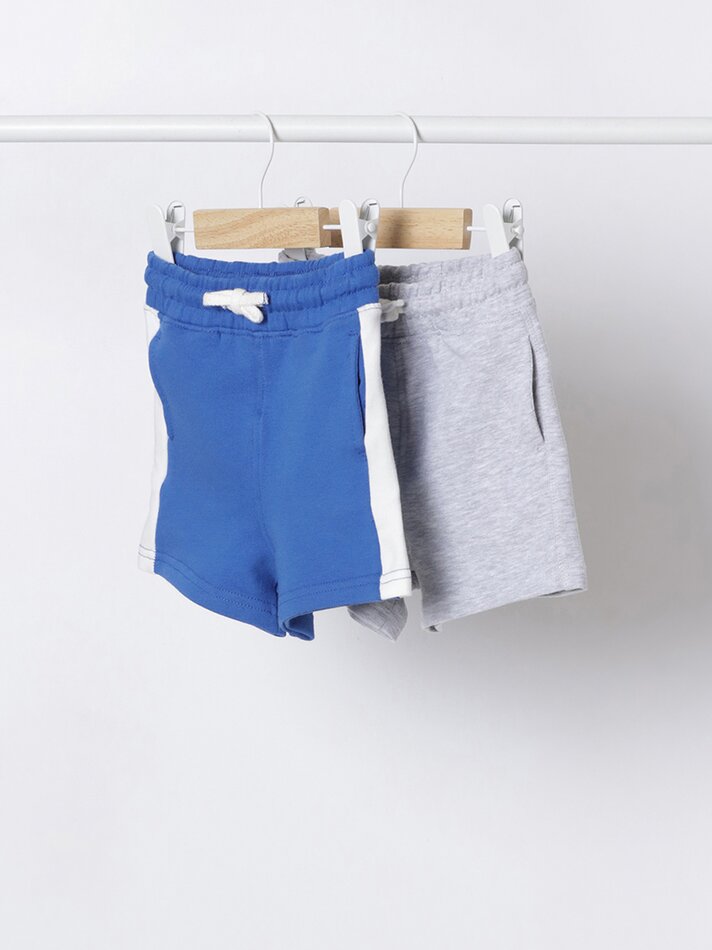 Conjunto de 2 bermudas, lisas e com listra lateral - Cinza Mesclado