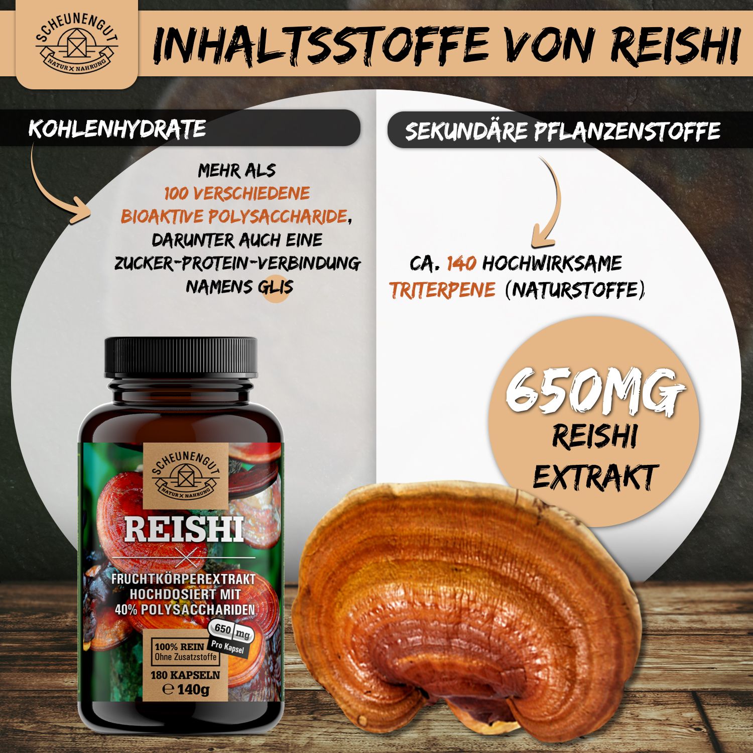 Scheunengut® Reishi Extrakt | hochdosierter Extrakt 20:1 mit 40% Polysaccharide
