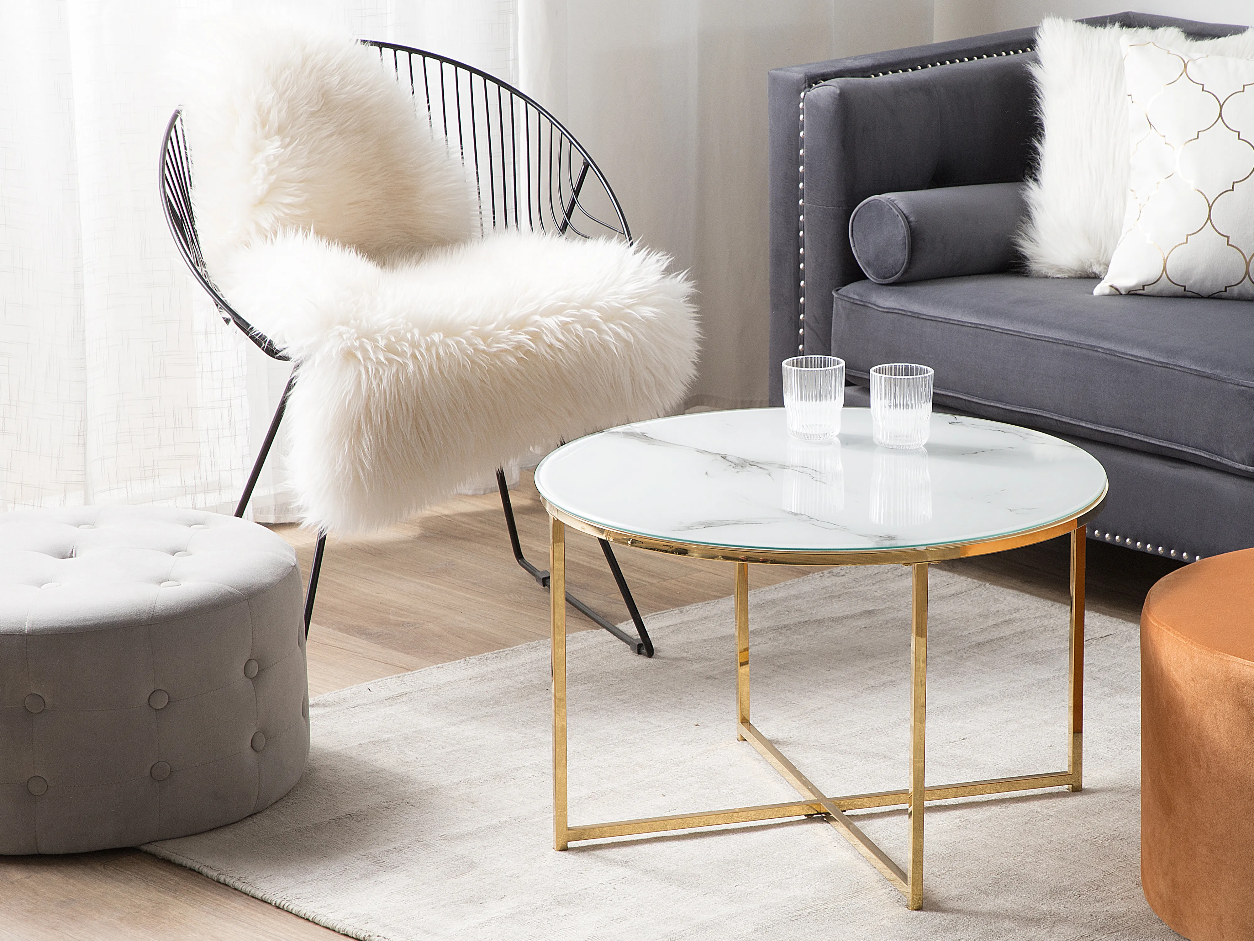 Salontafel QUINCY Veiligheidsglas Marmer/goud