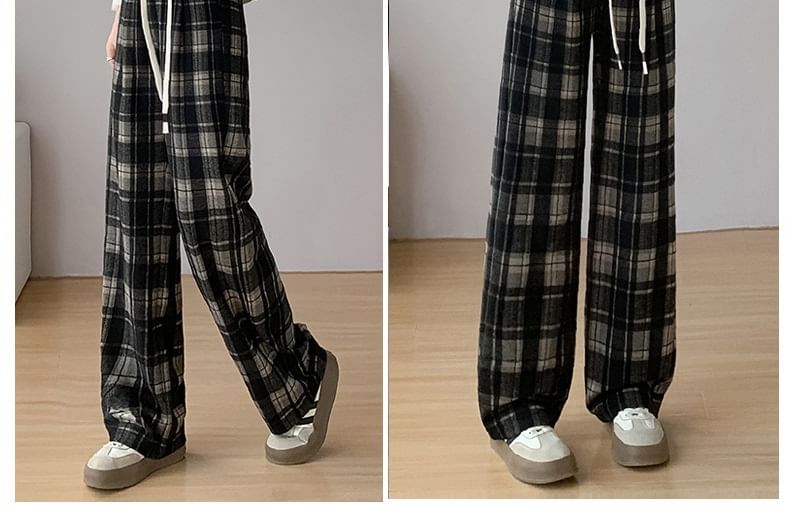 Klevy - Hoge geruite wijde broek