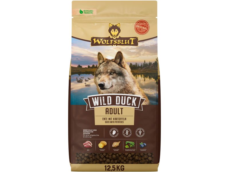 Wolfsblut Trockenfutter Dog Wild Duck Adult, 12.5 kg Mit Ente und Kartoffel