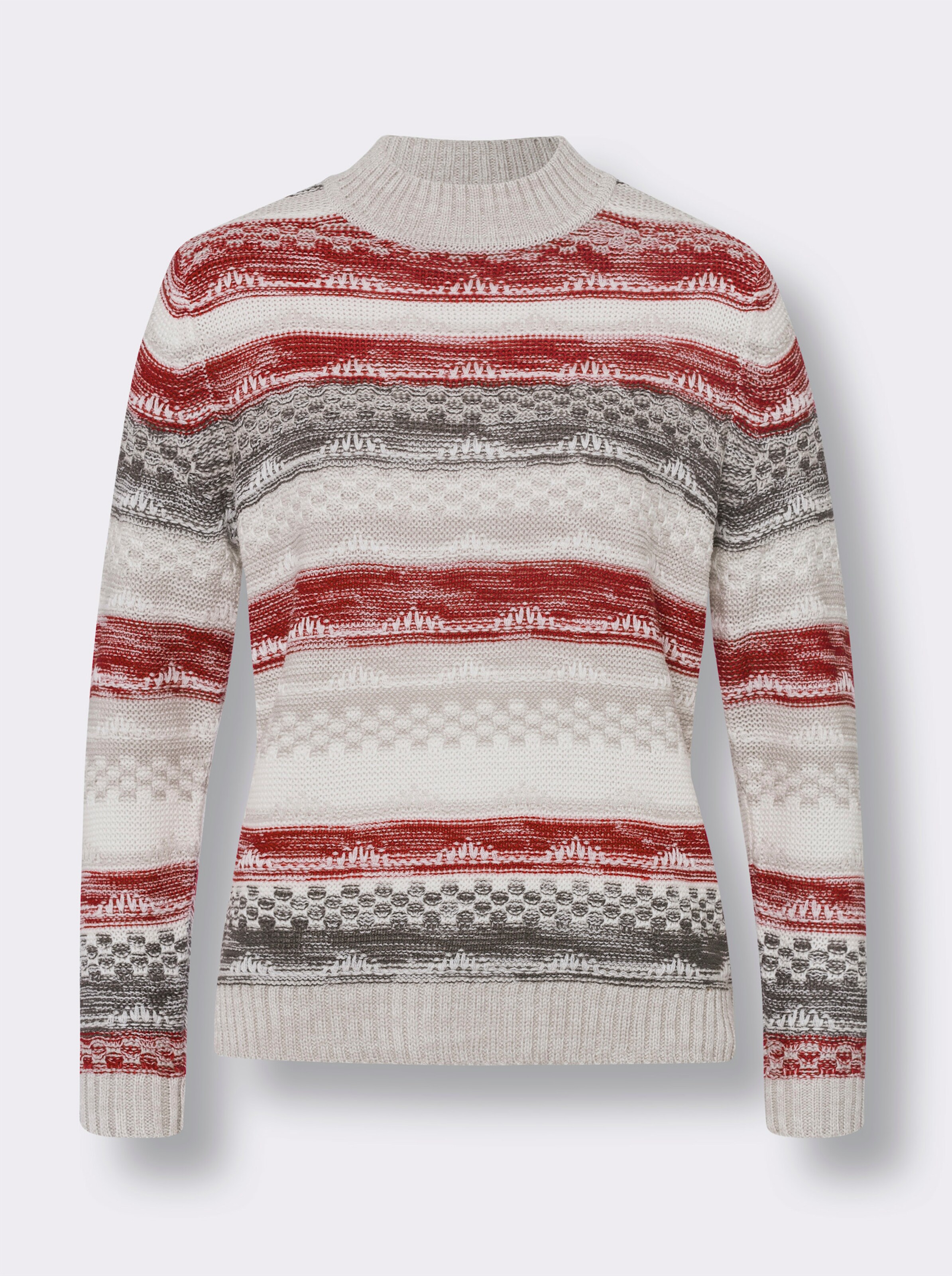 Stehkragenpullover im Strickmuster-Mix