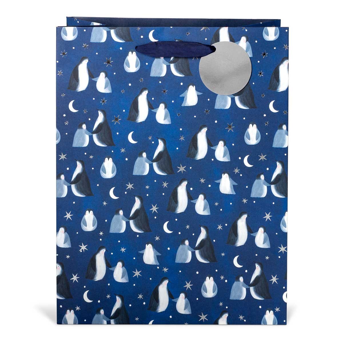Penguins On Navy Large Portrait Gift Bag
