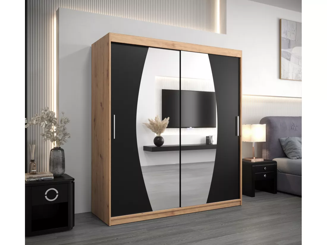 Armoire Elypse À Portes Coulissantes 200/180/62 2 portes (Artisan/Noir)