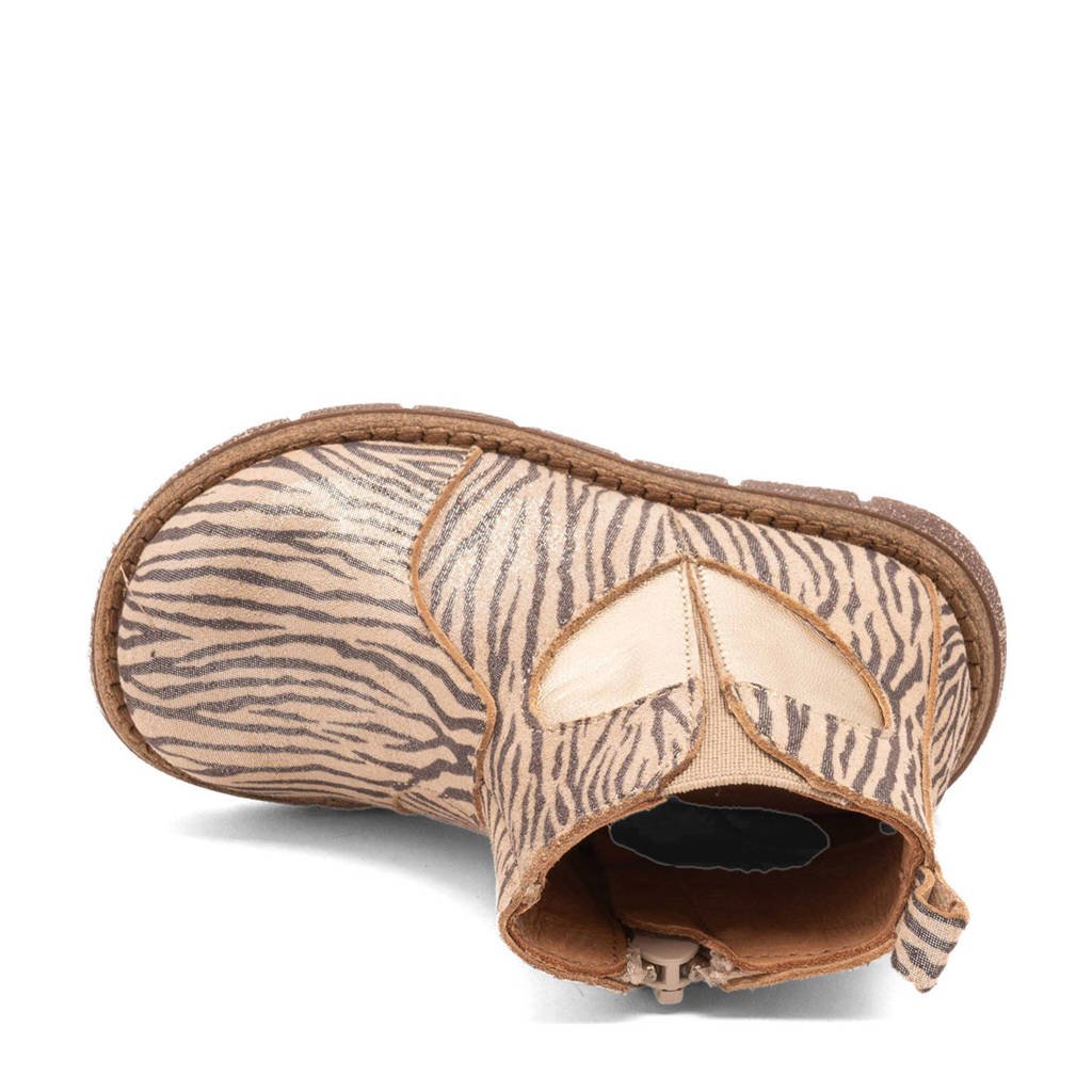 Bisgaard Maggieleren enkelboots met zebraprint en glitters rosé