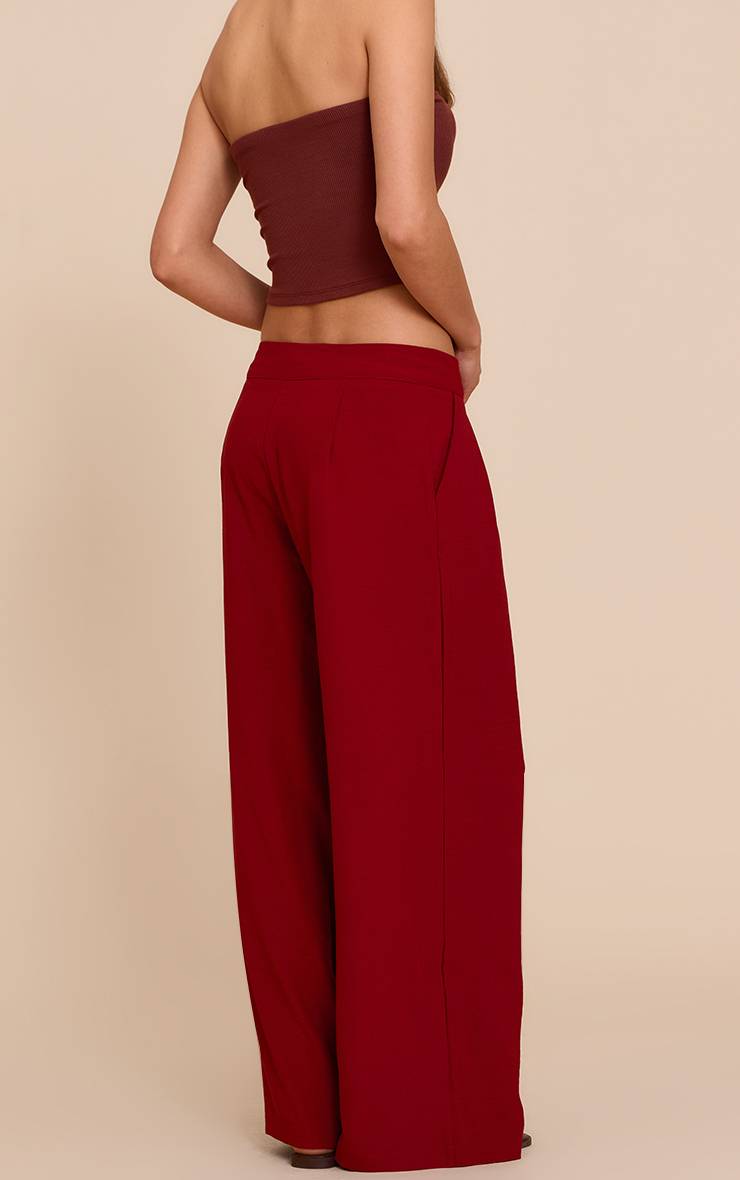 Rouge Profond Pantalon Large À Double Pli En Tissu Fluide