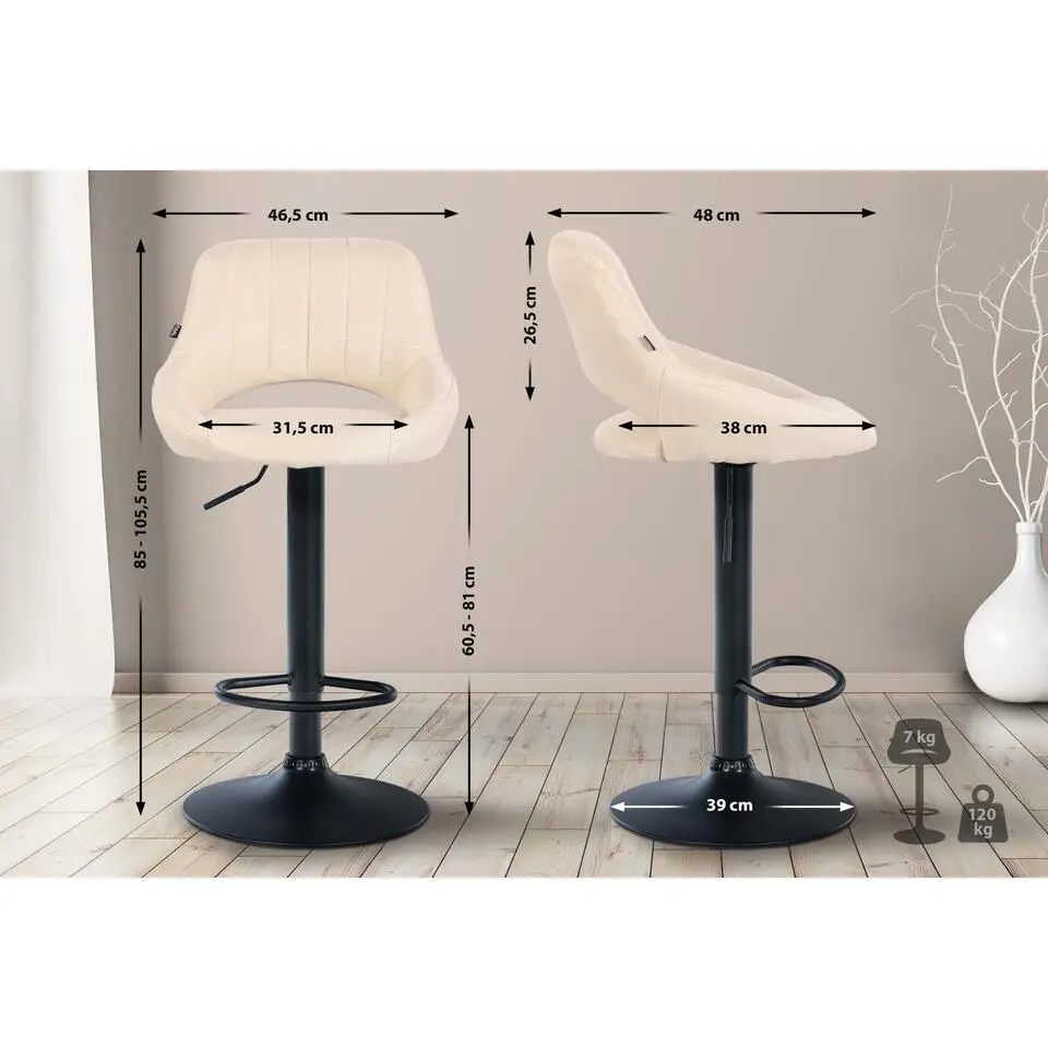 CLP Barkruk Milet zwart Frame - Stof - creme