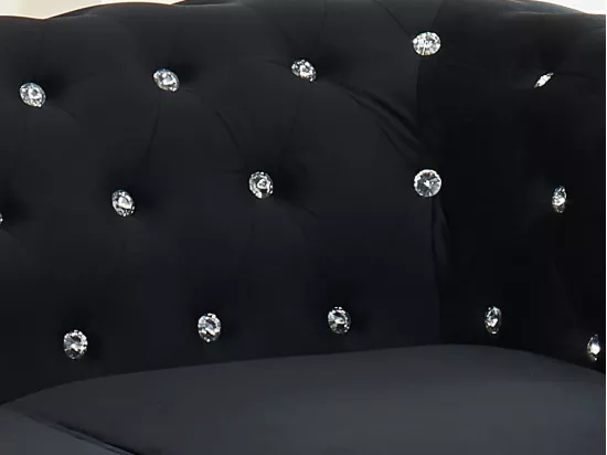 Canapé 3 places CHESTERFIELD - velours noir et boutons effet cristal