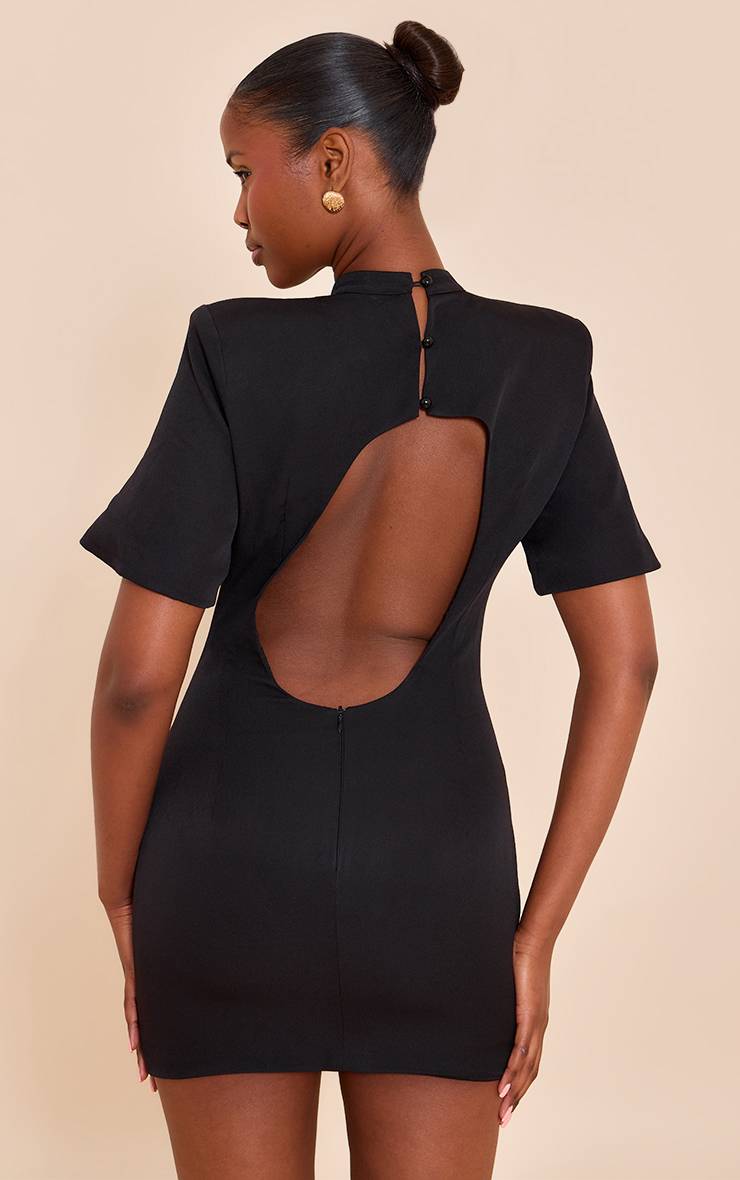 Noir Robe Mini Cintrée Dos Nu En Tissu Tissé