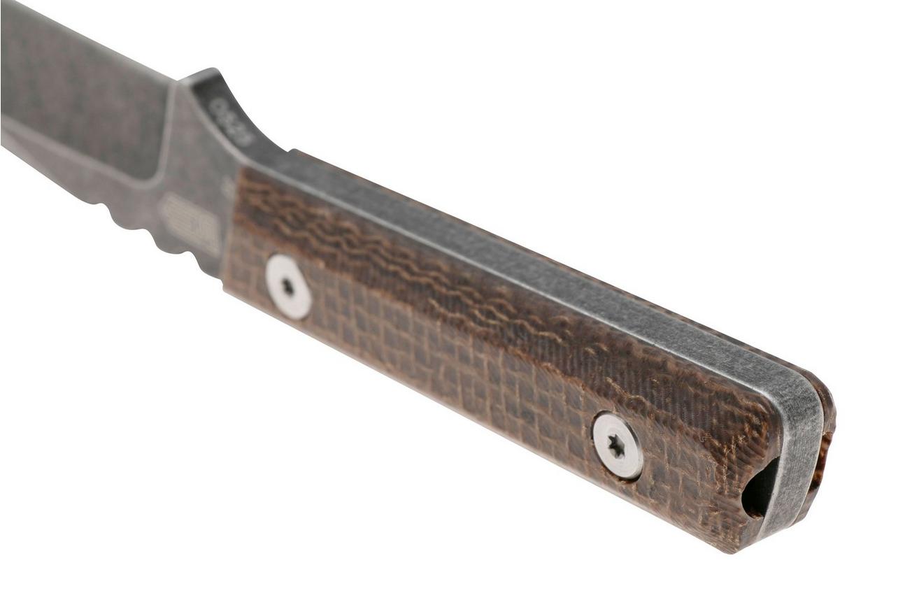 Böker Plus Thicker Clipper 02BO601, Blackwashed D2, Burlap Micarta, vaststaand mes, Brent Michael Smith design