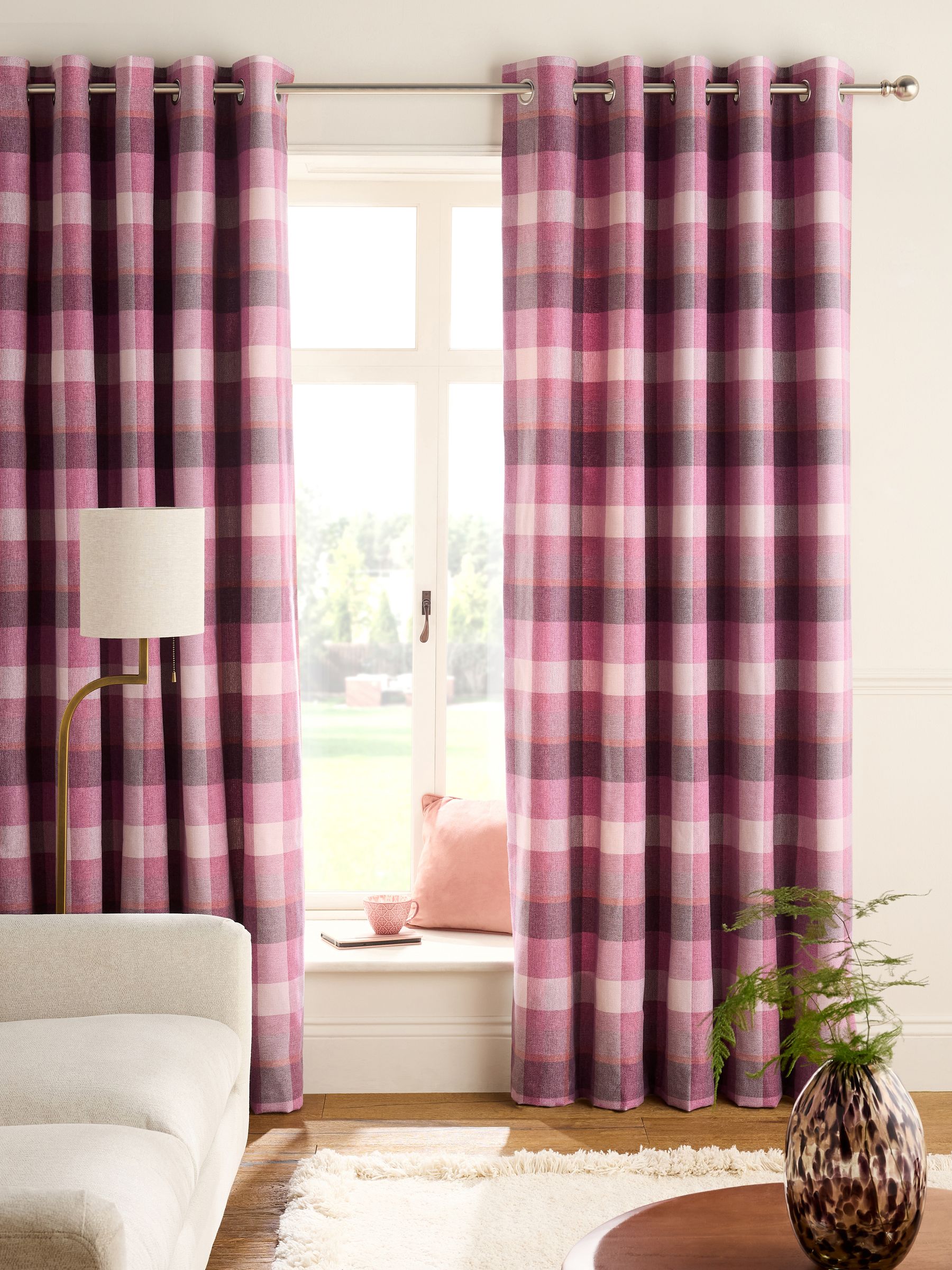 Brushed Check Eyelet Lined Curtains