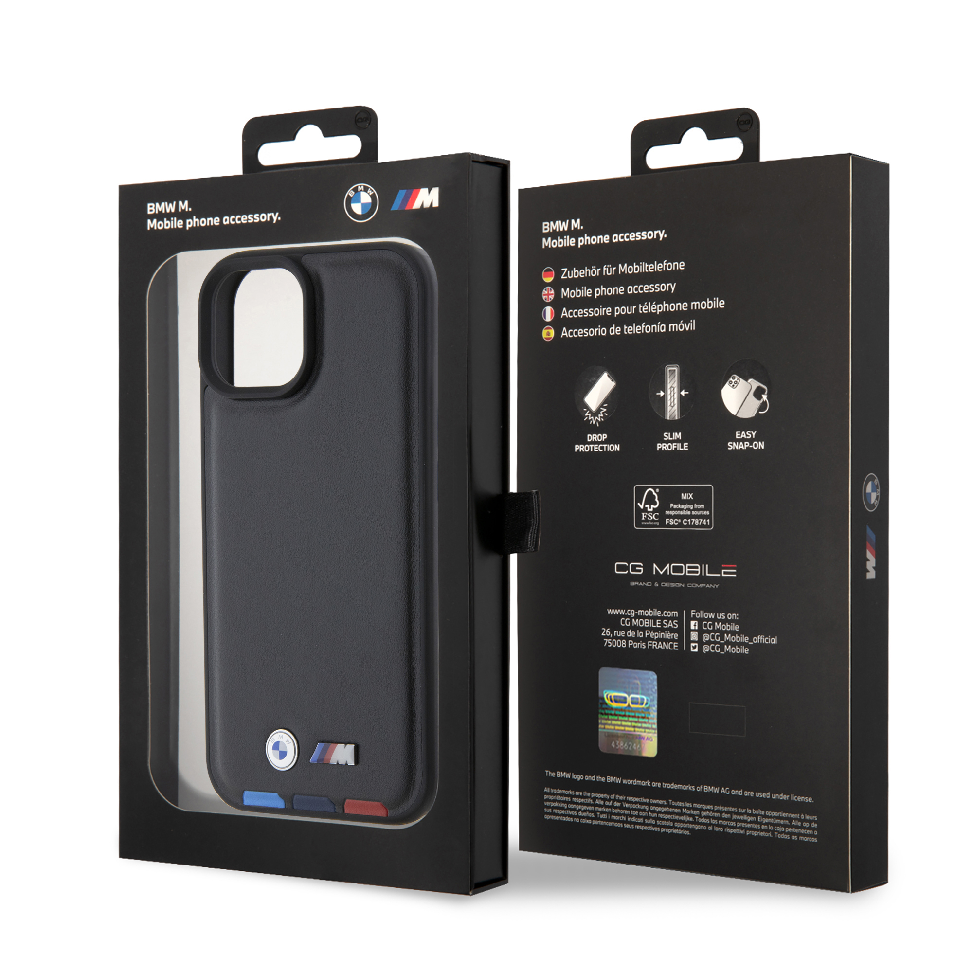 iPhone 15 Leder Hardcase M Hülle Stamp Tricolor (BMHCP15S22PTDK) - Schwarz