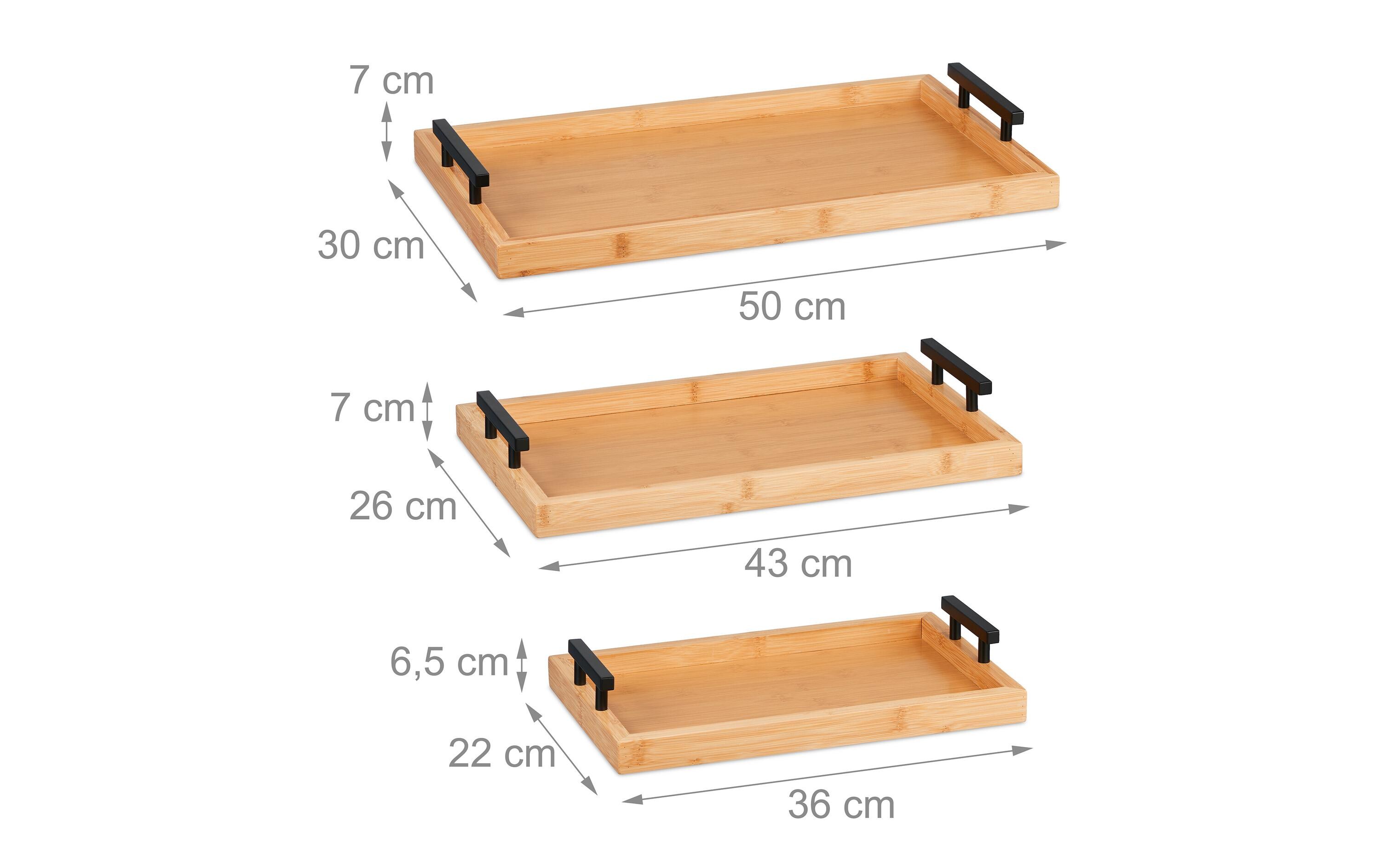Serviertablett 3 Stück, Natur/SchwarzRechteckige Serviertabletts aus Bambus