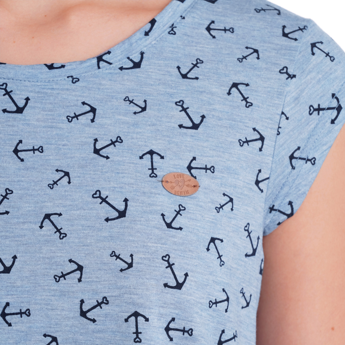 Gina Damen T-Shirt mit Zier-Knopfleiste hellblau