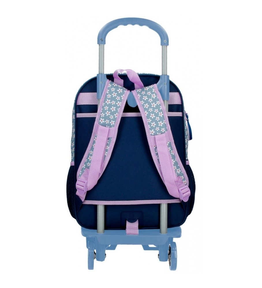 Mochila escolar estilo Minnie da Disney com rodinhas azuis, 30x40x13cm
