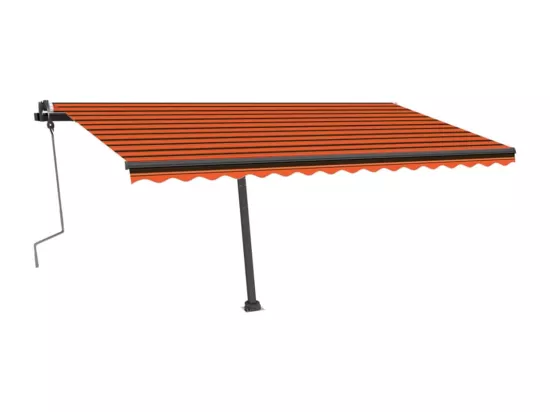 Auvent manuel rétractable avec LED 400x350 cm Orange et marron
