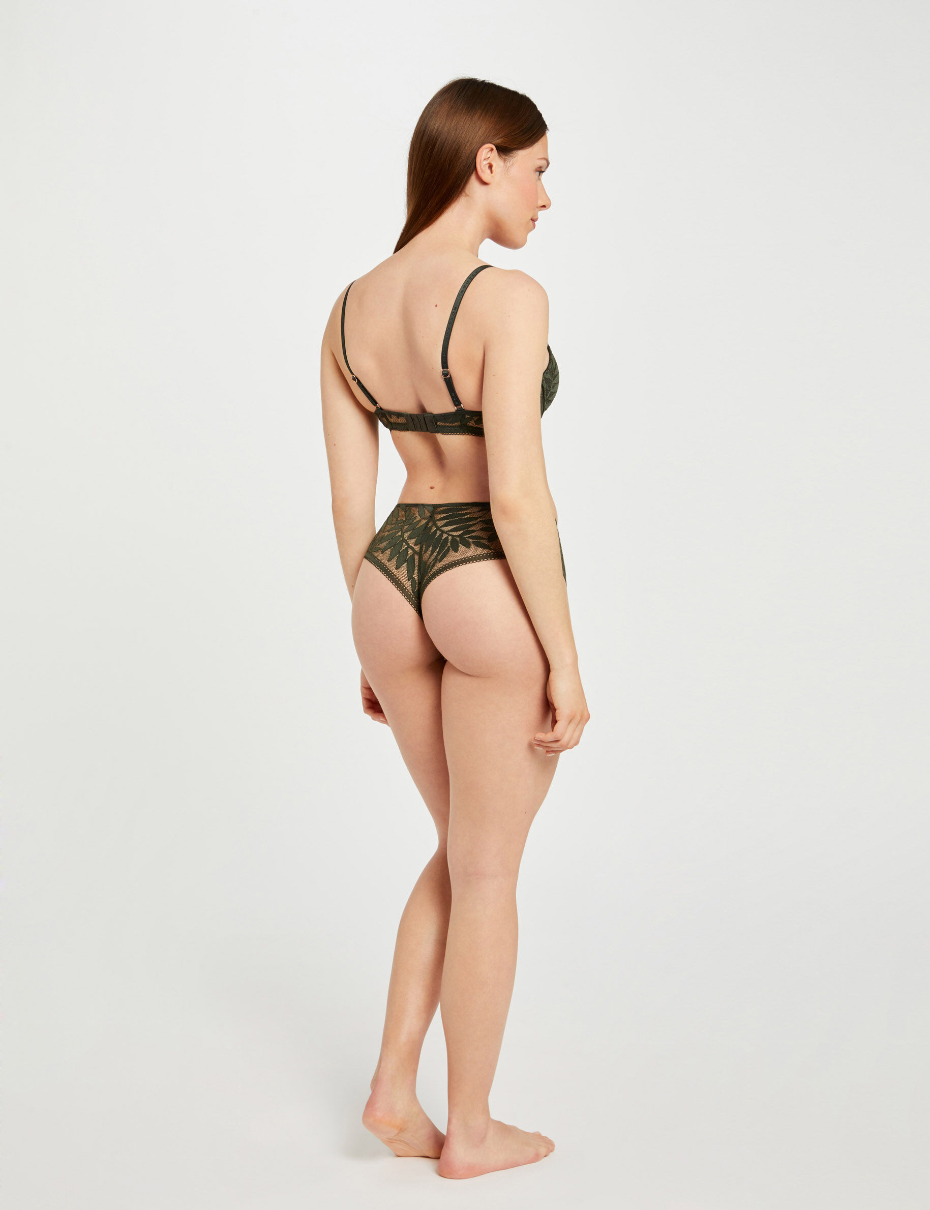 Shorty en dentelle vert kaki femme - vert_kaki