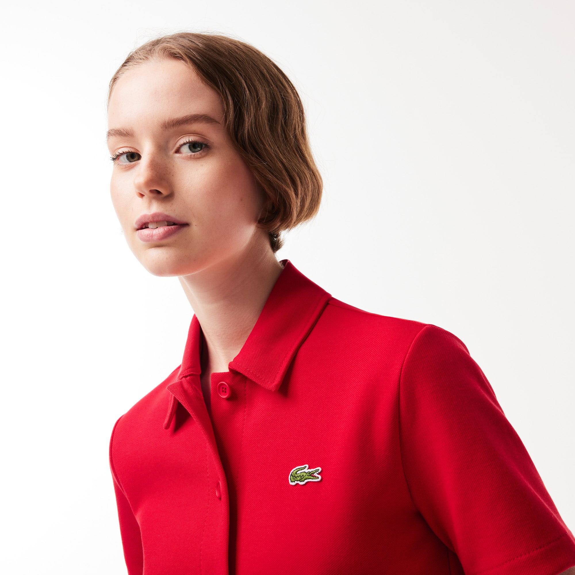 Robe polo boutonnée femme Lacoste en coton biologique Robes & Jupes - Rouge - Lacoste - Femme