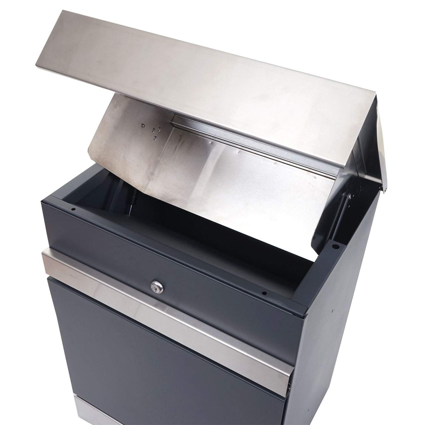 Paketkasten mit Standfuß MCW-K41, Paketbox Paketstation Standbriefkasten, Metall ~ Edelstahl verzinkt anthrazit