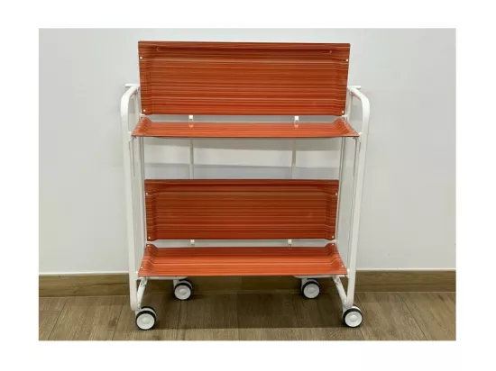 Chariot pliant à roulettes, , table pliante roulante - Structure métallique blanche, 2 niveaux en stratifié couleur rayures orangées - 72*66*43 cm - BAUHAUS