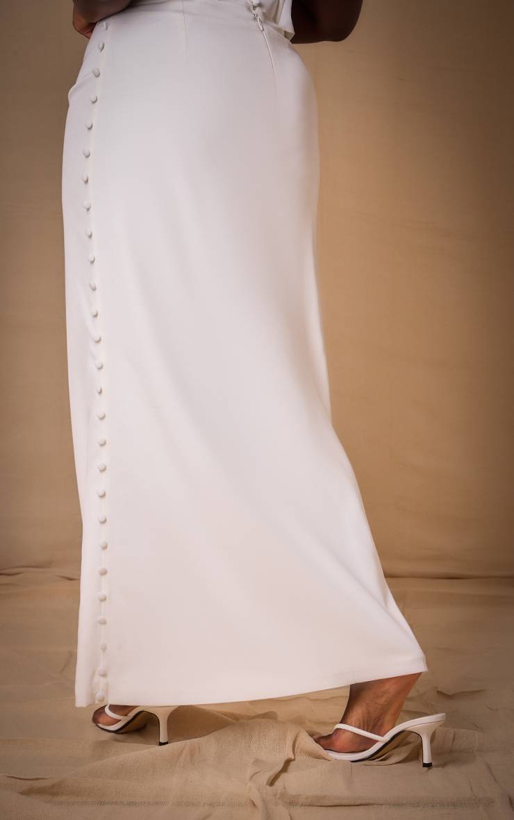Blanc Jupe Longue Premium Plus Tissée Avec Détails Boutonnés Coordonnée
