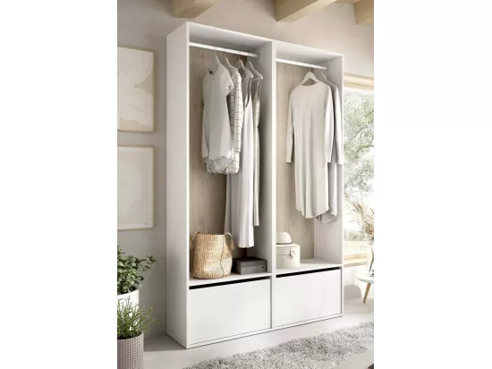 Grande Garde-robe Dra, Meubles de chambre, Penderie de plain-pied, Placard à vêtements, 120x45 h205 cm, Blanc et Chêne clair