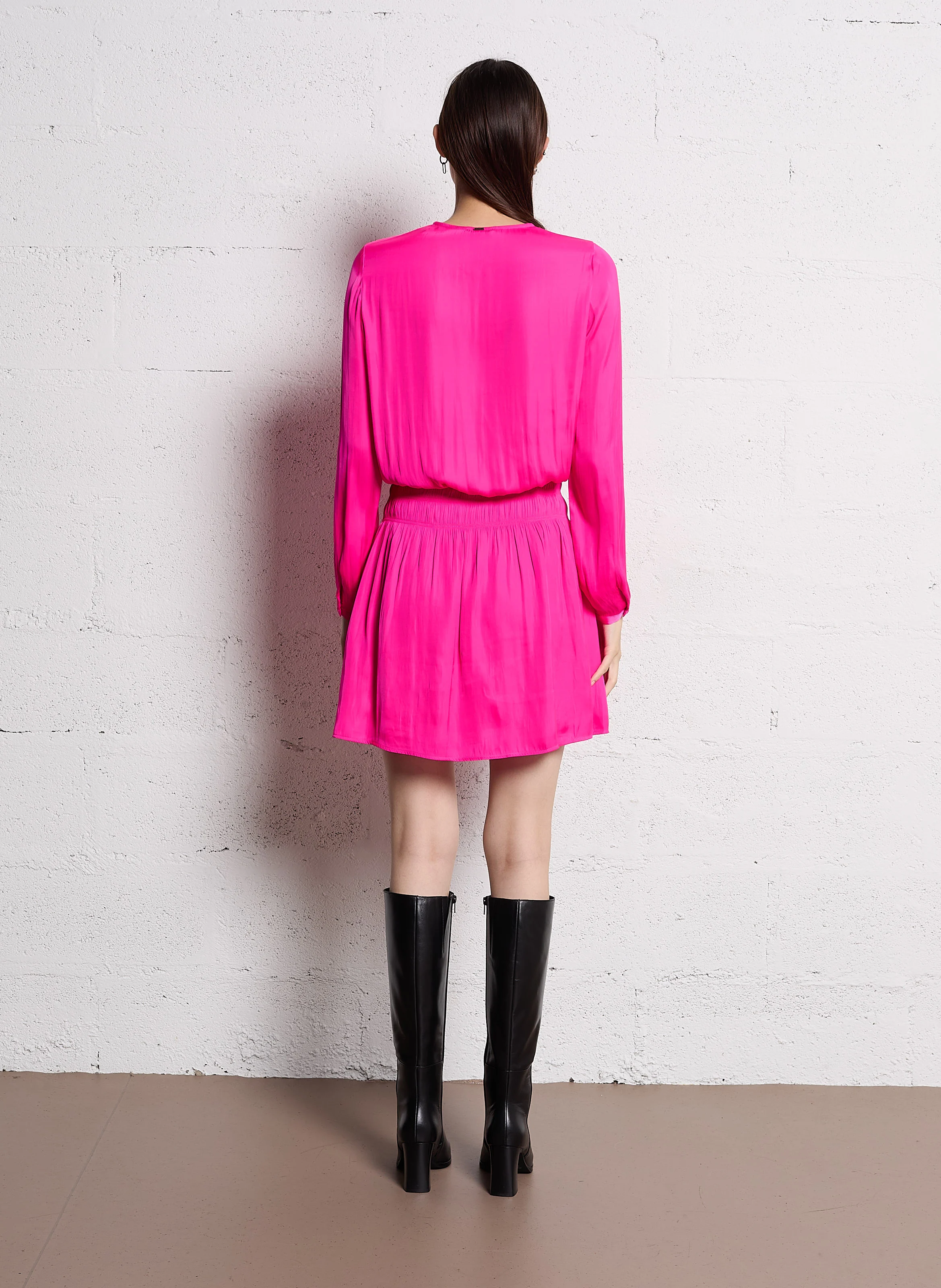 Robe courte à fronces| Rose