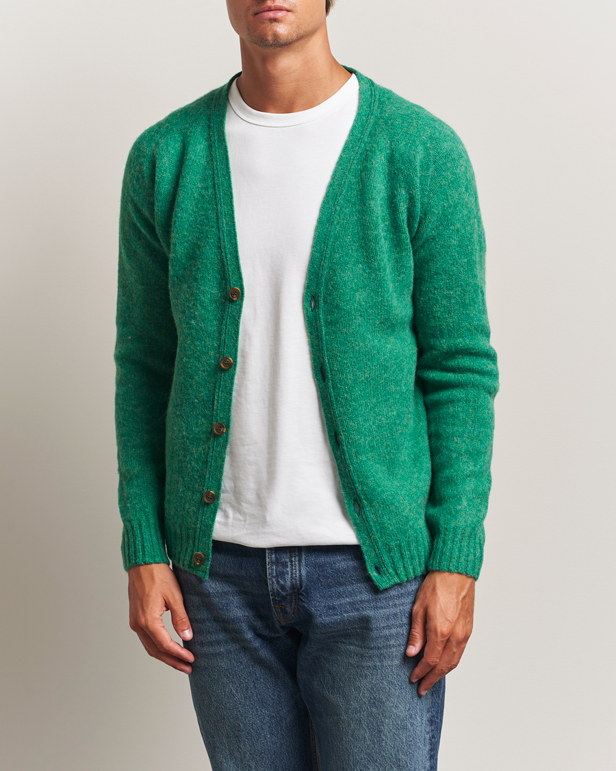 Harley Of Scotland Brushed Supersoft Lambswool Cardigan Evergreen
