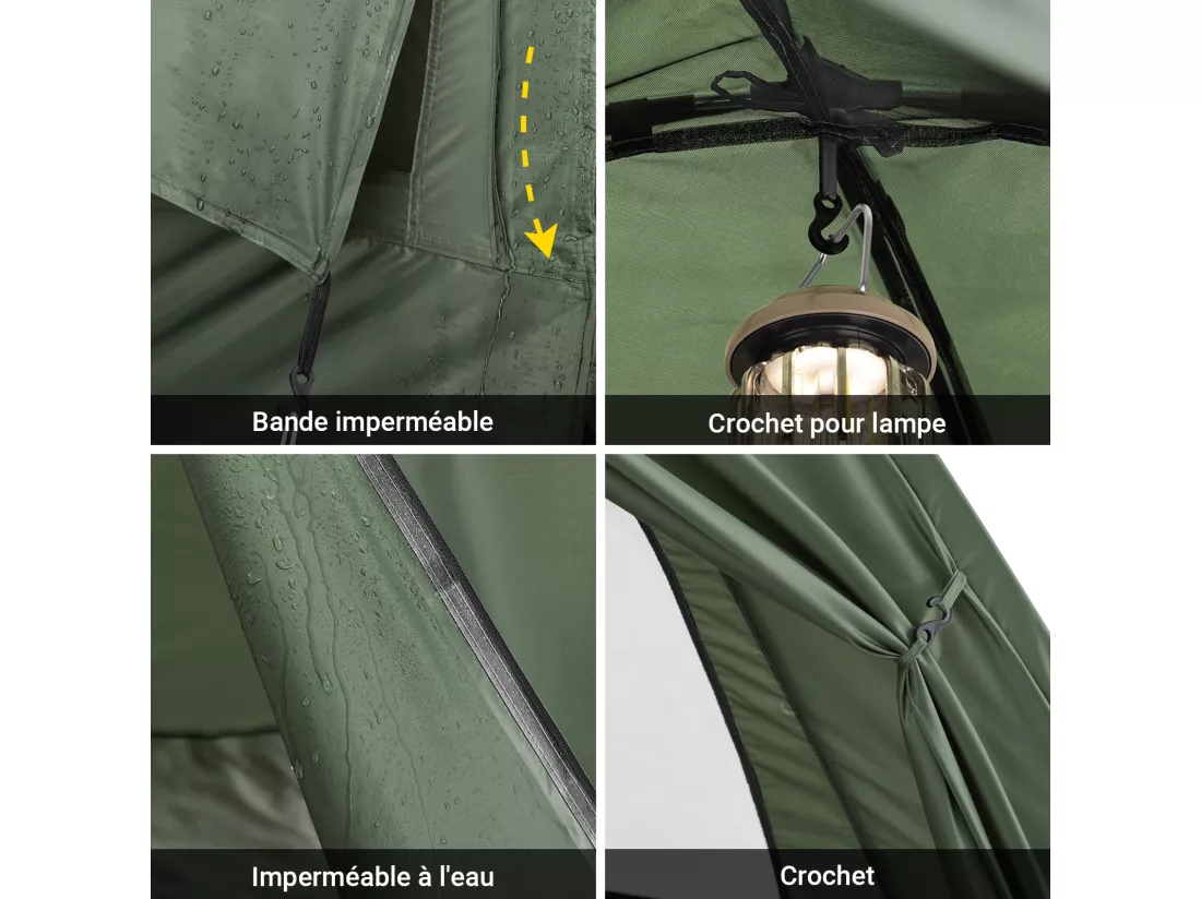 SoBuy Tente de Camping 4 en 1 Pliable Lit Surélevé, Toit, Sac de Couchage, Matelas Gonflable -2 Personnes - Idéal pour Randonnée, Festival et Plein Air OGS32-L-GR