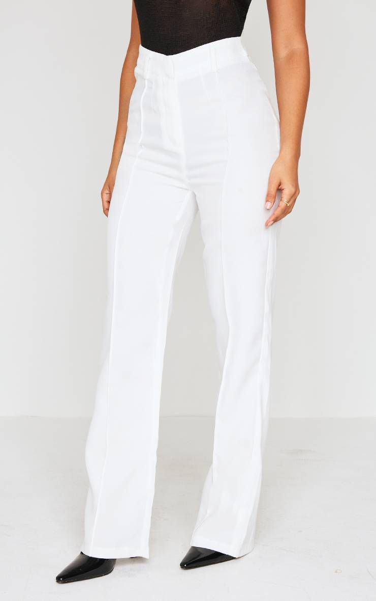Blanc Pantalon Droit Taille Haute Petite