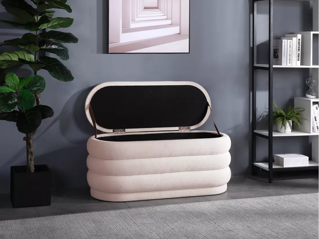 Banc coffre - Velours côtelé - Crème - ECAMBI