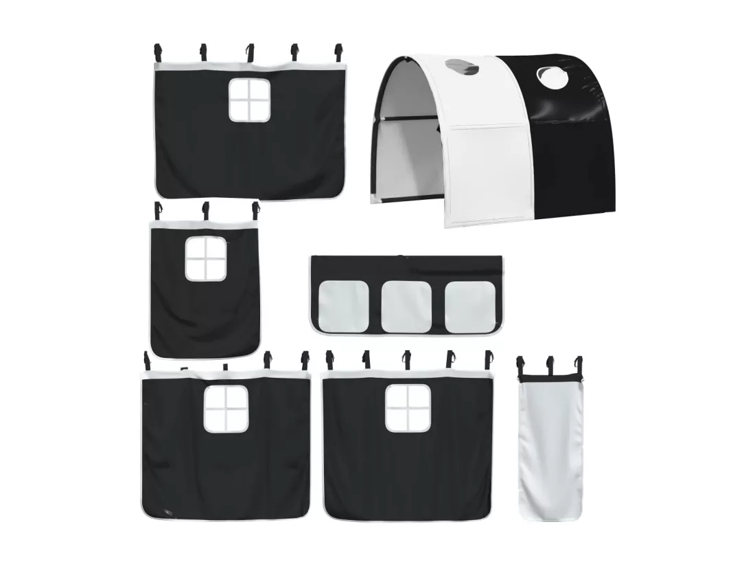 Lit mezzanine enfants et tunnel blanc/noir 90x190 cm pin massif