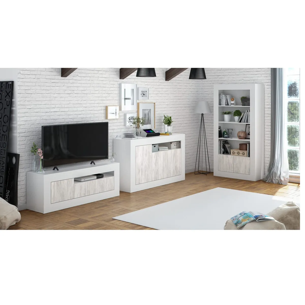 Pegane Meuble TV Blanc Artic