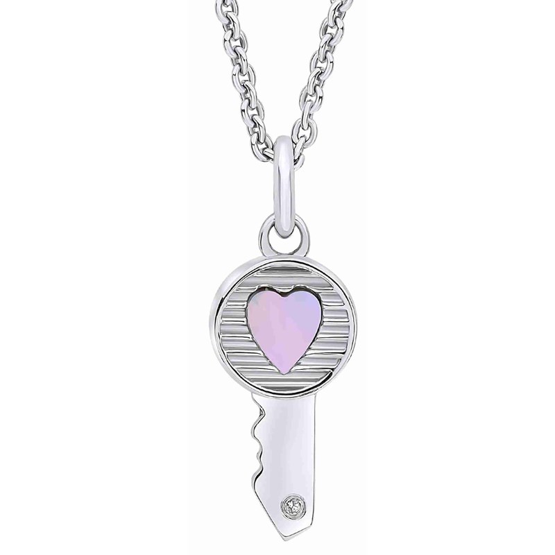 Collier clé coeur nacre et diamant pour enfant en argent 925