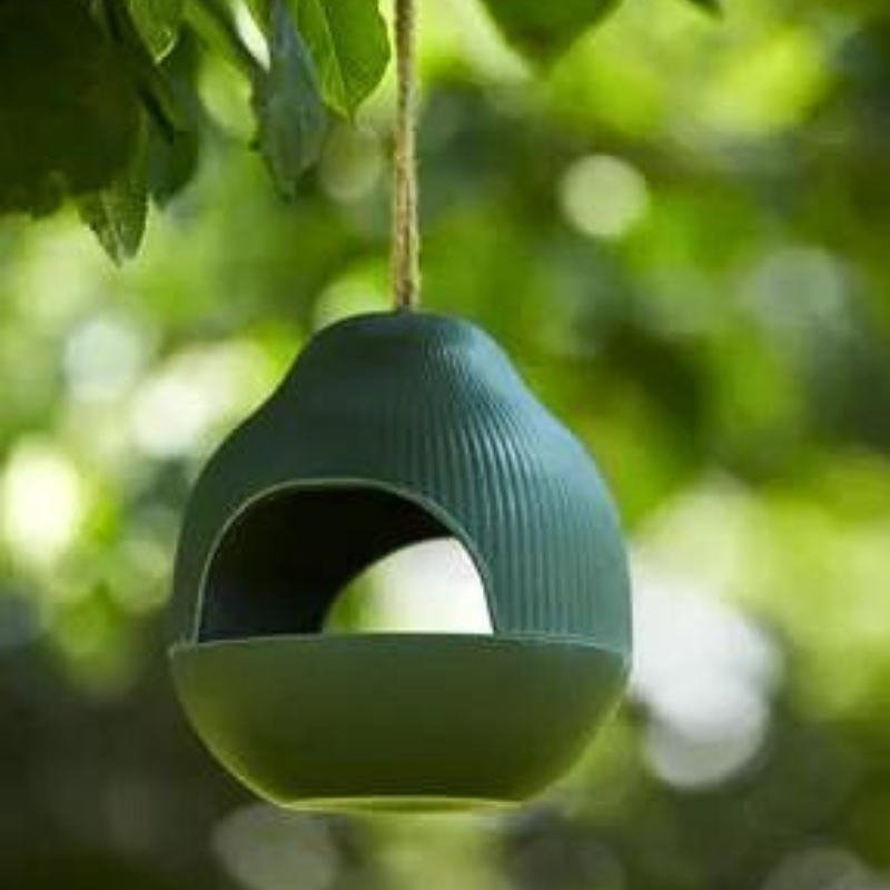 Mangeoire bambou design verte pour oiseaux sauvages