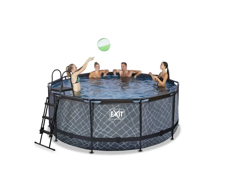 EXIT Stone pool ø360x122cm med filterpumpe - grå 10126 L