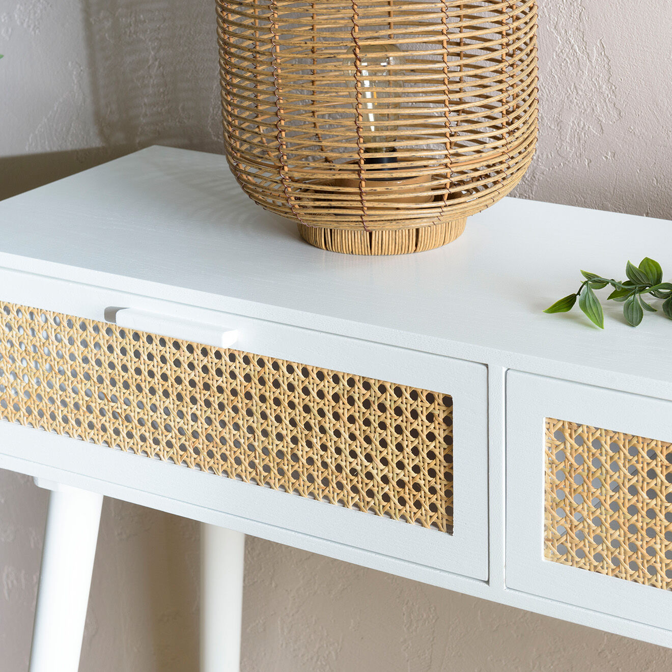 Macabane Console cannage rotin Sandro blanche - 110x33x81 cm
