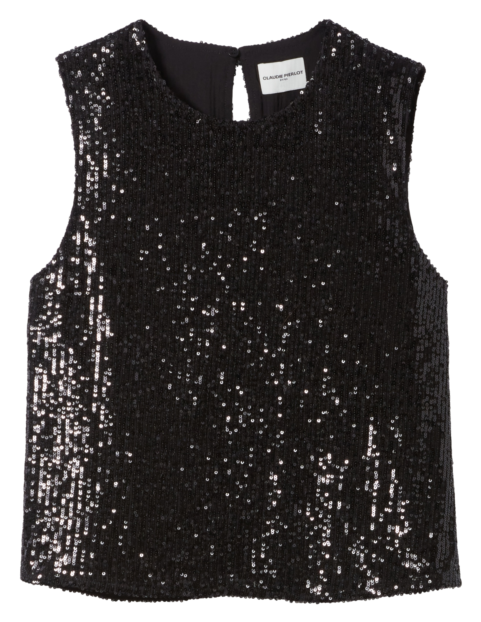 Top droit col rond à sequins | Noir