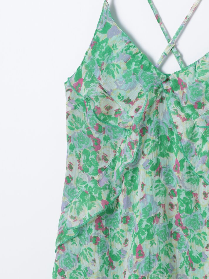 Vestido com estampa de babados - Verde