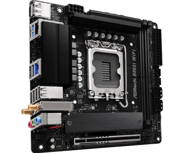 ASRock B860I WiFi - Bundkort - mini ITX - LGA1851 sokkel - B860 Chipset - USB-C 3.2 Gen 2x2, USB-C 3.2 Gen2, USB 3.2 Gen 2, USB 3.2 Gen 1 - 2.5 Gigabit LAN, Wi-Fi 6E, Bluetooth - onboard grafik (CPU påkrævet) - HD Audio (8-kanaler)