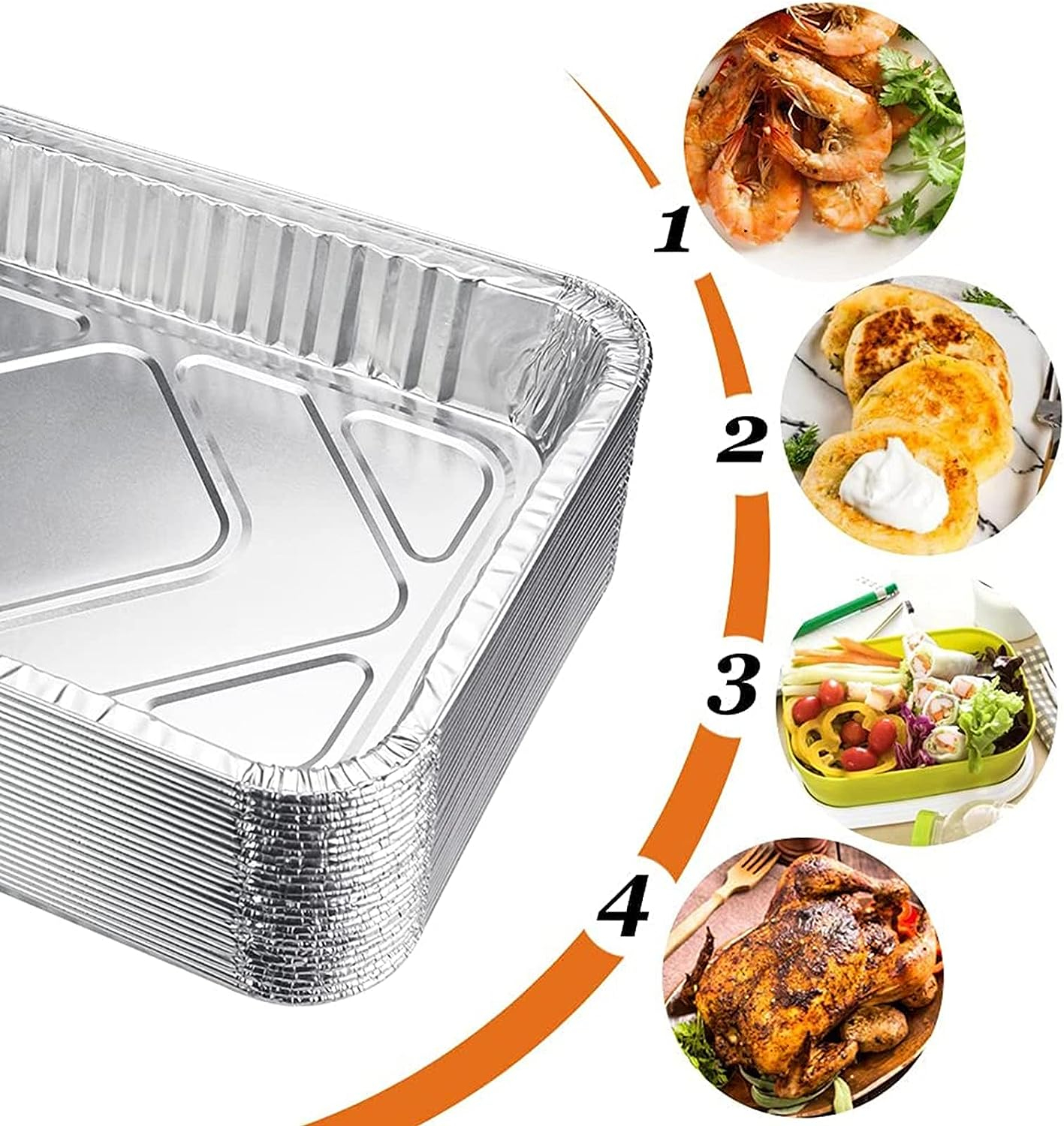 (5er Set) 1350ml Aluminium BBQ Grill Schale Einweg Tropfschale Backofen Auflauf Form Take-Away Behälter - Silber