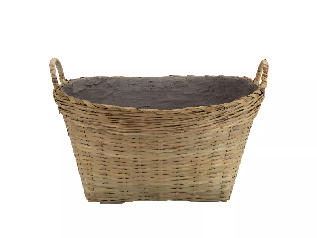 HANS - Pot de fleur ovale 60x53cm en bambou naturel avec anses