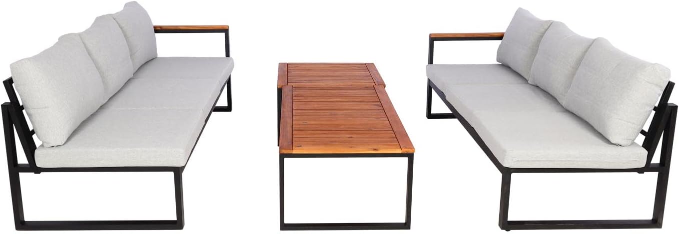 Mendler Garten-Garnitur HWC-L26, Gartenlounge Lounge-Set Sitzgruppe Sofa, Metall Akazie Holz MVG-Zertifiziert - hellgrau