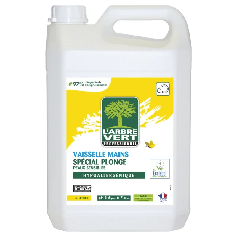 L'ARBRE VERT - Liquide vaisselle mains peaux sensibles - Ecolabel - 5L